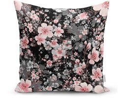 Kussensloop - kussenhoes - Sierkussenhoes - hoes voor vloerkussens 70x70cm - Bloemen op zwart - Kussenhoesje