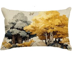 Kussensloop Linnen - Decoratief Kussen - Bank Decoratie - Dubbelzijdig Bedrukt - 60 x 90 cm - Vos