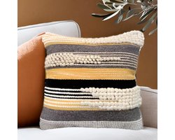 Kussensloop met zwarte en grijze strepen – Moderne rustieke handgeweven kussen voor woonkamer, slaapkamer en bankdecoratie