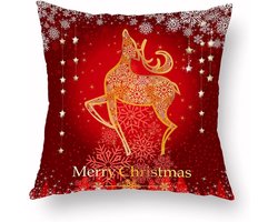 Kussensloop Set - Decoratie Kussens - Feestelijke Sfeer - Kerstboom Print - 45x45cm - Goud Hert