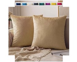 Kussensloop Set - Kussenhoes Kussenbeschermer - Woondecoratie - Kort Fluweel - 60x70 cm - Beige Camel