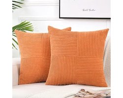 Kussensloop Set - Kussenhoezen - Decoratie Bank - Zacht Corduroy Materiaal - 40x40 cm - Oranje