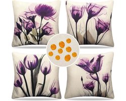 Kussensloop waterdicht linnen buiten - paars abstract - 40 x 40 cm - set van 4, voor lente zomer - kantoor tuin woonkamer binnenkussen 40x40