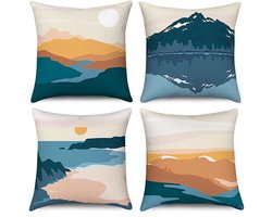 kussenslopen 45 x 45 cm, set van 4, Hnmdmyi abstracte berg zonsondergang zonsopgang decoratieve kussenhoezen midden eeuw moderne natuur landschap kunst linnen kussenslopen voor sofa bank bed home