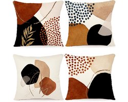 Kussenslopen 45x45 cm, set van 4, van linnen, moderne Bohemian kussenslopen voor bank, abstract patroon, geschikt voor slaapkamer, bank en buitenbank.