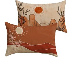 Kussenslopen Buiten - Decoratieve Hoezen - Terras Aankleden - Dubbelzijdig Print - 40 x 70 cm - Terracotta
