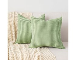 Kussenslopen Cordsfluweel - Kussenhoezen Set - Moderne Decoratie - Zacht Milieuvriendelijk - 45 x 45 cm - Saliegroen