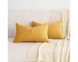 Kussenslopen Corduroy - Kussenhoezen Sierkussen - Bank Decoratie - Klassiek Streep Design - 40 x 60 cm - Geel