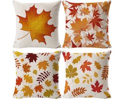 kussenslopen - herfst decoratie - Met esdoornblad print - Van linnen materiaal - Voor sofa, bank en bed - Cadeau voor Thanksgiving - Oranje/bruin - 45 bij 45 cm - 4-pack