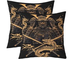 Kussenslopen in Japanse Stijl voor Sofa en Bed, Vintage Draak Design, Set van 4, 50x50cm, Geschikt voor Kinderen en Volwassenen, Zwart en Goud