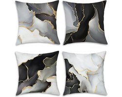Kussenslopen - marmer zwart-goudgrijs - set van 4 - 45 x 45 cm - modern - fluweel - zachte textuur - decoratief - sierkussens - bank - slaapkamer - woondecoratie