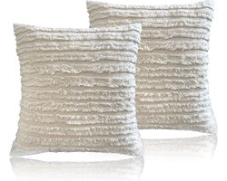 Kussenslopen Set - Decoratieve Hoezen - Bank Decoratie - Steen Gewassen Katoen - 2 Stuks 50x50 - Boho Natuurlijk