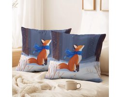 Kussenslopen Set - Decoratieve Hoezen - Bank Meubels - Verborgen Rits - 60 x 60 cm - Cartoon Vos