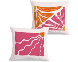 Kussenslopen Set - Decoratieve Hoezen - Woonkamer Decoratie - Zacht Flanellen Materiaal - 45x45 cm - Roze Oranje