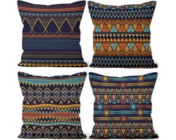 Kussenslopen Set van 4, Boho patroon sierkussenslopen Retro Bohemian Geometrie Zachte Korte Pluche Vierkante Kussensloop voor Bank Bank Slaapkamer Auto Stoel Home Decor 24 "x 24"