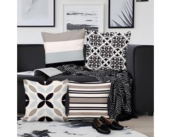 Kussenslopen Set van 4, Geometrische Bloemgooien Kussenslopen Blauw Zwart Bloemen Streep Zachte Korte Pluche Vierkante Kussensloop voor Sofa Bank Slaapkamer Autostoel Home Decor 24"x24"