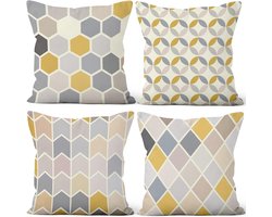 Kussenslopen Set van 4, Minimalistische Gooi Kussenslopen Geel Grijs Moderne Geometrische Vorm Zachte Korte Pluche Vierkante Kussensloop voor Sofa Bank Slaapkamer Autostoel Home Decor 24"x24"
