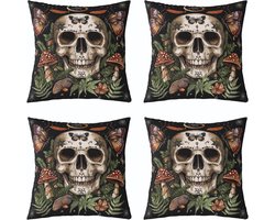 Kussenslopen Set - Woondecoratie Schedel - Bank Versieren - Dubbelzijdig Print - 45x45cm - Brons Zwart