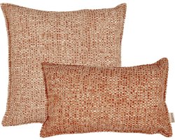 Kussoo - Set van 2 sierkussens – Gulia Roze/Rood gemêleerd – 50x50 cm + 30x50 cm – Inclusief vulling - Luxe stof met textuur