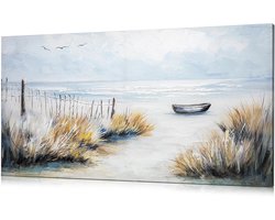Kust Strand Wall Art - Zeegezicht Schip Schilderen - Badkamer Decoratie - Nautische Stijl - 120x60 cm - Wit