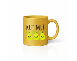 Kut Met Peren Mok 330ml – Gouden Glitter Koffiemok met Schattige Peren – Grappig Nederlands Humor Cadeau
