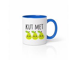 Kut Met Peren Mok 330ml – Wit-Blauwe Koffiemok met Schattige Peer Illustratie – Grappig Nederlands Humor Cadeau