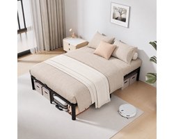KUTAS 2 Persoons Bed 160 x 200 cm - Tweepersoonsbed - Metalen Bedframe - Lattenbodem - Grote Opbergruimte Onder het Bed - Extra Stevig - Stil & Antislip - Minimalistisch Design - Zwart