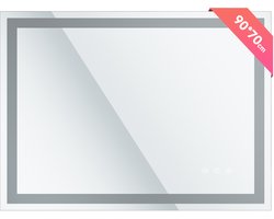KUTAS® Badkamerspiegel Met LED Verlichting - 90x70cm - Badkamerspiegel Frameloos - Rechthoekige Wandspiegel - Dimbaar - Anti-Condens - 3000K/4500K/6500K - Transparant
