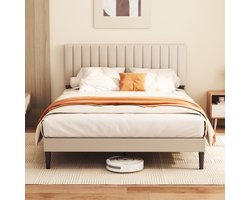 KUTAS Gestoffeerd bed - Tweepersoonsbed met Lattenbodem - 140x200 cm - Metalen Bedframe - Met Hoogte Verstelbaar Hoofdeinde en Lattenbodem - Stevig - Stil - Anti Slip - Opbergruimte Onder Bed - Draagkracht 480 kg - Eenvoudige Montage - Grijs