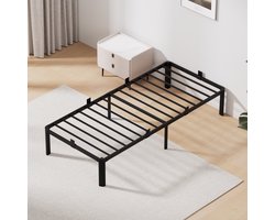 KUTAS Metalen Bed 90x200 cm - Minimalistisch - Bedframe - Eenpersoonsbed - Draagkracht 350 kg - Grote Opbergruimte - Stevig - Stil - Anti Slip - IJzeren Bed - Duurzaam - Zwart