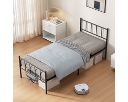 KUTAS Metalen Bed 90x200 cm - Minimalistisch - Heavy Duty Bedframe - Stevig - Stil - Anti Slip - Grote Opbergruimte - Met Hoofdeinde en lattenbodem - Schroefloze Montage - Zwart