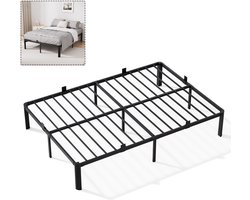 KUTAS Metalen bed tweepersoonsbed - 140x190 cm Bedframe - incl. bedbodem en Lattenbodem - Extra Stevig & Krasvrij - Minimalistisch - Grote Opbergruimte - IJzeren Bed - Voor 2 personen - Eenvoudig te Monteren - Zwart