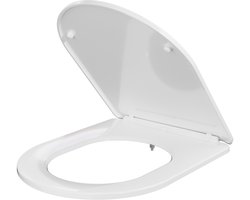 KUTAS Toiletbril D-vorm - Toiletbril met deksel - PP Kunststof - Soft Close - Easy Clean functie - Krasbestendig - Belastbaar 250 kg - Universele Pasvorm - Wit