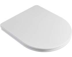 KUTAS WC bril D-vorm 425 x 360 mm - PP Thermoplast - Soft Close - Easy Clean - Met Deksel - RVS Bevestiging - Toiletbril - Wit