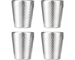 Kwalitatieve Stapelbare Roestvrijstalen Bekers - Gehamerd Ontwerp, Warmtebestendig - Set van 4, 300ml