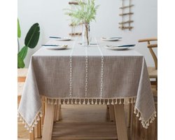 Kwastjes tafelkleed katoen linnen - elegant wasbaar - keukentafelhoes - eettafel - koffie 140 x 180 cm