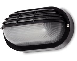Kwazar Luminaire - Buitenlamp Wand - Wandlamp Buiten - Buitenverlichting Huisgevel - voor entree, tuin, kelder, terras - E27, IP44, 230 V, met beschermrooster, van stevig kunststof - ROMA Zwart