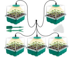 Kweekbak Starterset - Hoge Vochtigheidskap - Intelligente Timer & LED Plantengroei Lamp - Verstelbare Ventilatie - Binnen Tuinieren - Transparant - 1 Set