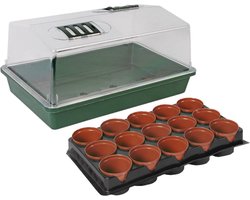 Kweekbak/kweekkast met deksel met 15x kunststof kweekpotjes 38 x 24 x 18 cm