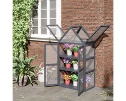 Kweekkas, minikas, 3-laagse kas, plantenbak met scharnierend dak, dubbele houten deuren, naturel, 70,5x42x132cm