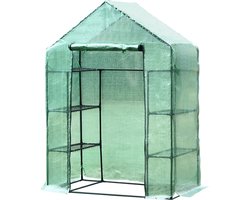 Kweekkas - Tuinkas - Foliekas - Folie kas - Broeikas - Kweektent - Plantenkas - Met schappen - 143 x 73 x 195 cm - Groen