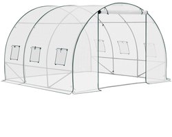 Kweekkas - Tuinkas - Walk-in Foliekas - Tuinkassen – Polytunnel voor Tomaten, Bloemen & Planten - Wit - Kas - Tomatenhuis - 300x300x200cm – Winterbestendige - Met Deur & 6 Ramen