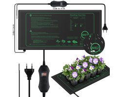 Kweekmat - Verwarmingsmat voor Planten - 25x52cm Met Temperatuurregeling - 20-30°C & 50W - IPX4 Waterdicht - Voor Zaden en Stekken
