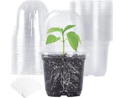 Kweekpotten met Koepels - Zaadstartpotten Plantenbakken - Planten Kweken Binnen - Doorzichtige Vochtigheidskoepels - 4 Inch - Helder