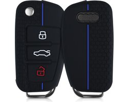 kwmobile autosleutel hoesje geschikt voor Audi 3-knops autosleutel hoes - Siliconen autosleutel behuizing - Auto sleutel case met honingraat - Sleuteletui in zwart / blauw