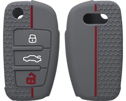 kwmobile autosleutel hoesje geschikt voor Audi 3-knops autosleutel hoes - Siliconen autosleutel behuizing - Auto sleutel case met honingraat - Sleuteletui in grijs / rood
