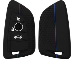kwmobile autosleutel hoesje geschikt voor BMW 3-knops Smart Key autosleutel hoes - Siliconen autosleutel behuizing - Auto sleutel case met honingraat - Sleuteletui in zwart / blauw