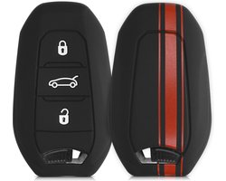 kwmobile autosleutel hoesje geschikt voor Opel 3-knops SmartKey autosleutel Keyless Go - Autosleutel behuizing in rood / zwart - Rallystrepen design
