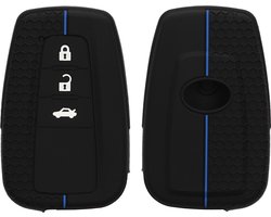 kwmobile autosleutel hoesje geschikt voor Toyota 3 knops RAV4 CHR Corolla 2021 Yaris Hilux hoes - Siliconen autosleutel behuizing - Auto sleutel case met honingraat - Sleuteletui in zwart / blauw