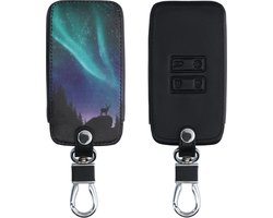 kwmobile autosleutelhoes geschikt voor Renault 4-knops Smartkey autosleutel (alleen Keyless Go) - Hoesje van imitatieleer in turquoise / blauw / zwart - Noorderlicht Hert design